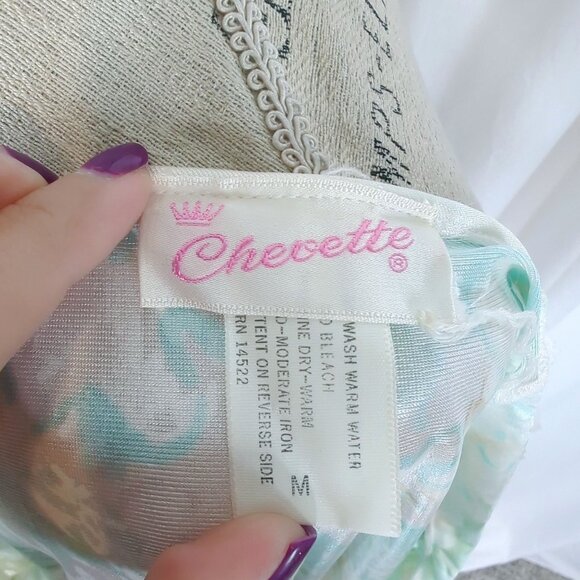 Vintage Chevette Robe Small Green Lace Long Floral - Picture 11 of 12